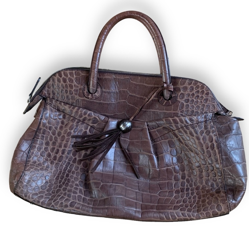Furla Brown Croc-Embossed Satchel